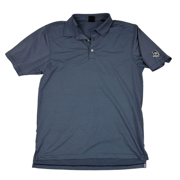 Dunning Golf Riverbend Country Club 1957 Blue Striped Polo Shirt S/S Sz L - Picture 1 of 6